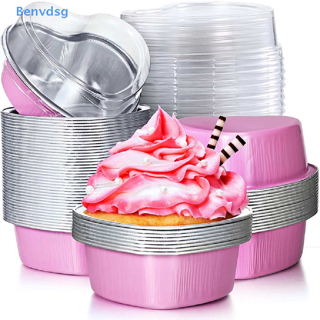 Set 10 Cốc Lá Nhôm Đựng Bánh Cupcake Hình Trái Tim Có Nắp Đậy 3.4 Ounces well