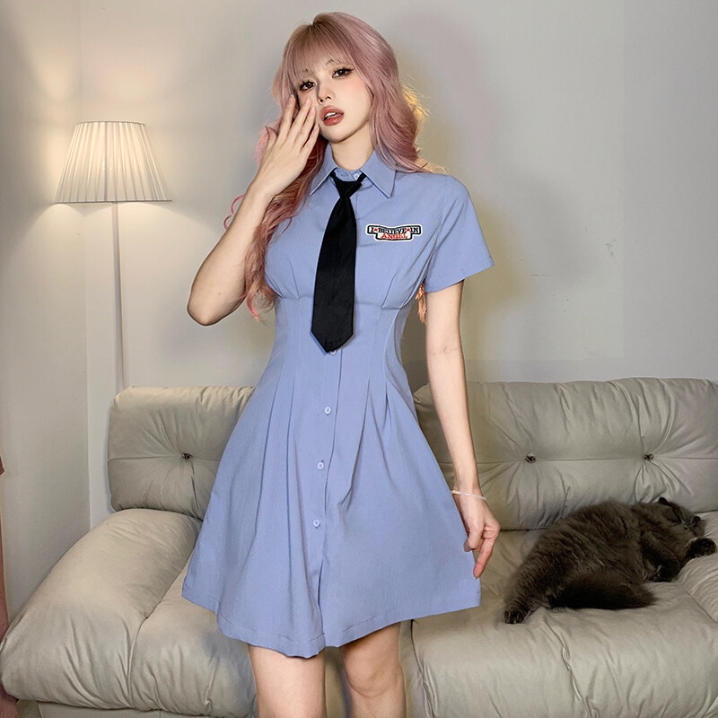 Đầm Chữ A Ngắn Tay In Chữ Phong Cách Hàn Quốc Thời Trang Cho Nữ