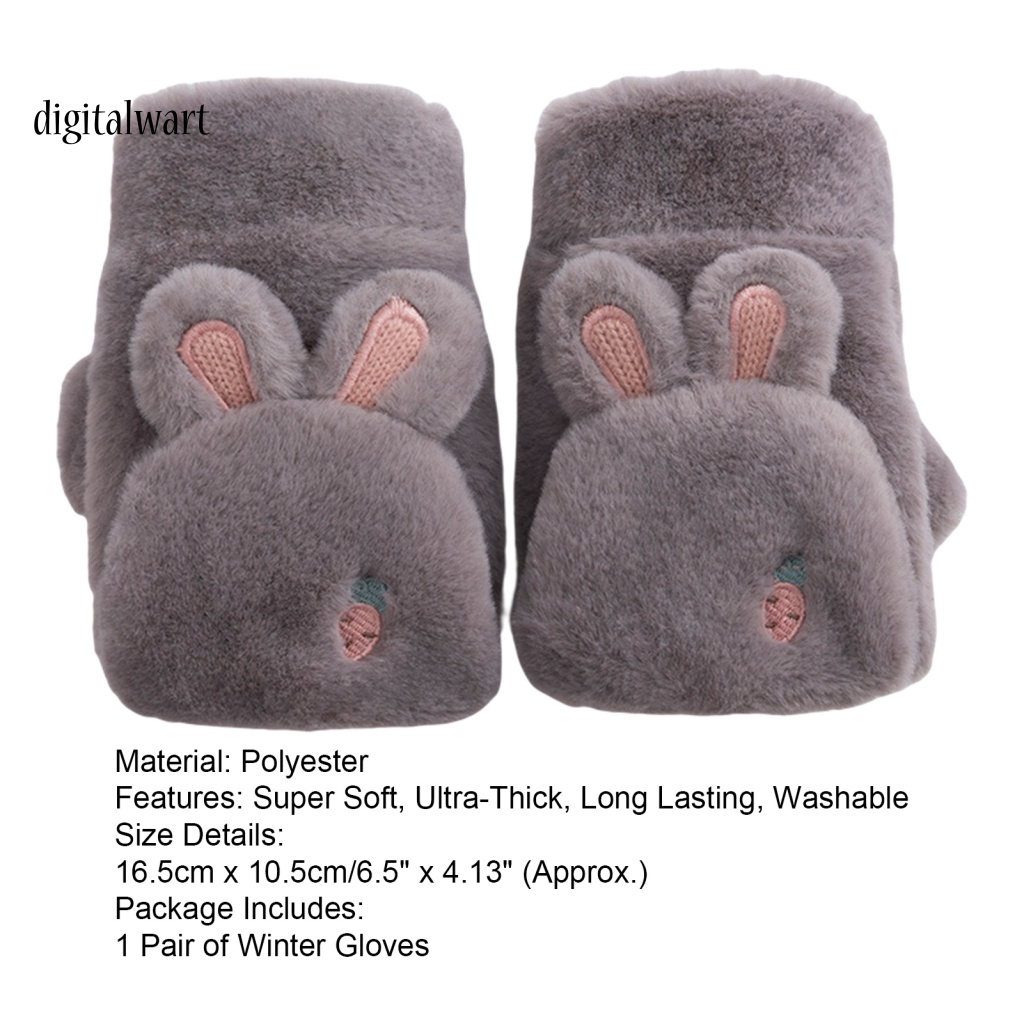 Kỹ Thuật Số| 1 Đôi Găng Tay Mùa Đông Siêu Mềm Thân Thiện Với Da Chống Gió Không Phai Màu Giữ Ấm Mùa Đông Bằng Vải Polyester Dày Hình Tai Thỏ Cho Nữ