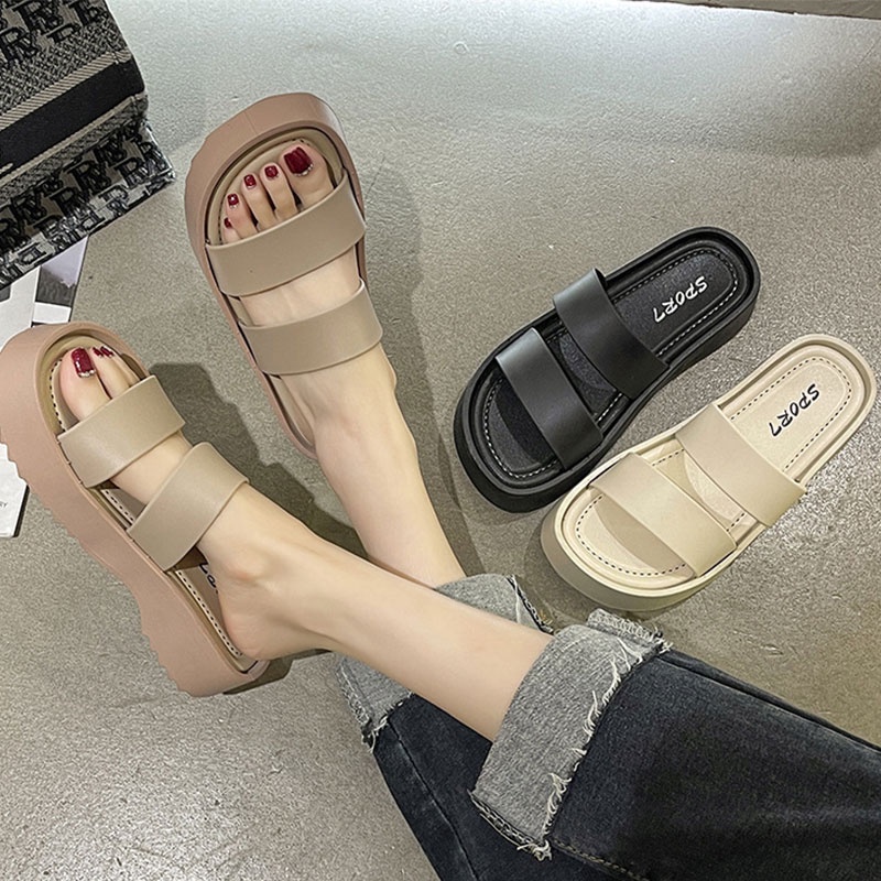 BAILUDAREN.Dép quai ngang đế dày chống trượt mang trong nhà/ ngoài trời tte thường ngày cho nữ