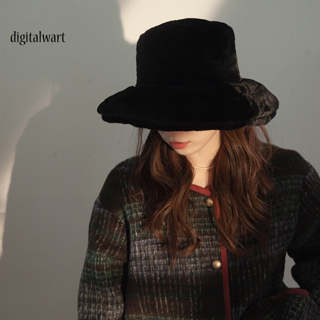 Kỹ Thuật Số| Mũ Ngư Dân Dày Dặn Màu Trơn Phủ Lông Mềm Mại Nhẹ Nhàng Giữ Ấm Mùa Đông Cho Nữ