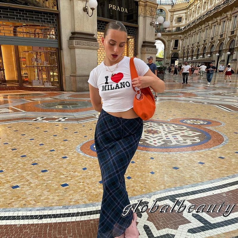 Gb- Chân Váy Midi Eo Cao Vừa In Họa Tiết Argyle Màu Xanh Dương Đậm Phong Cách Vintage Đường Phố Hợp Thời Trang Cho Nữ