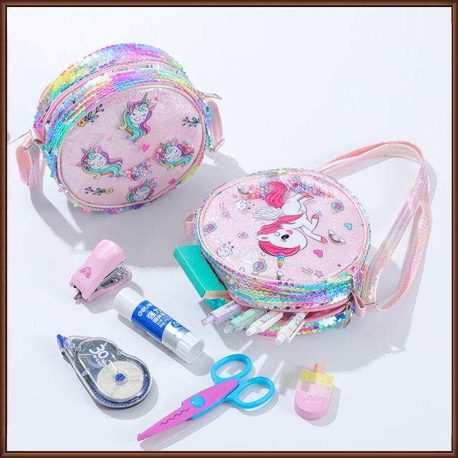 Túi Đeo Chéo Hình Kỳ Lân Đính Kim Sa Lấp Lánh Dễ Thương Cho Bé Gái