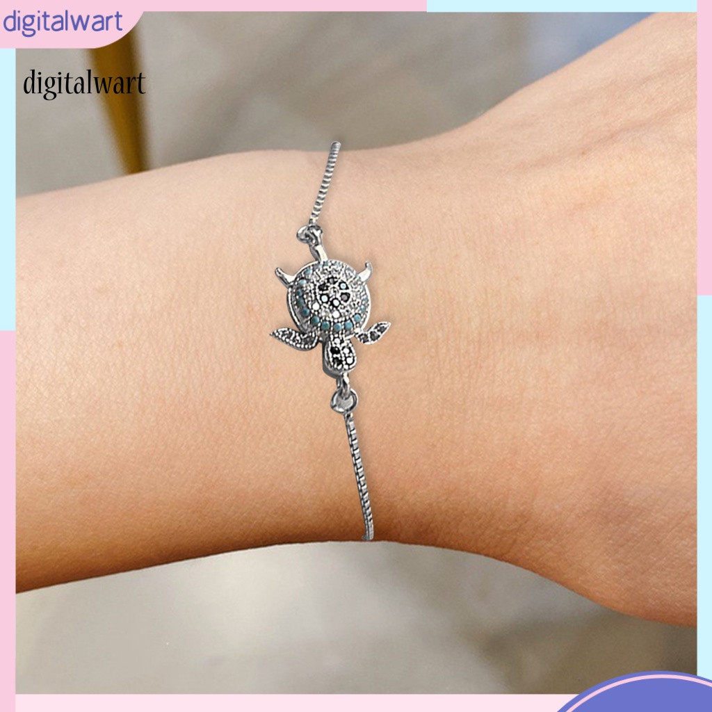 Kỹ Thuật Số| Vòng Tay Hình Rùa Biển Đính Đá Lấp Lánh Điều Chỉnh Được Dành Cho Nữ