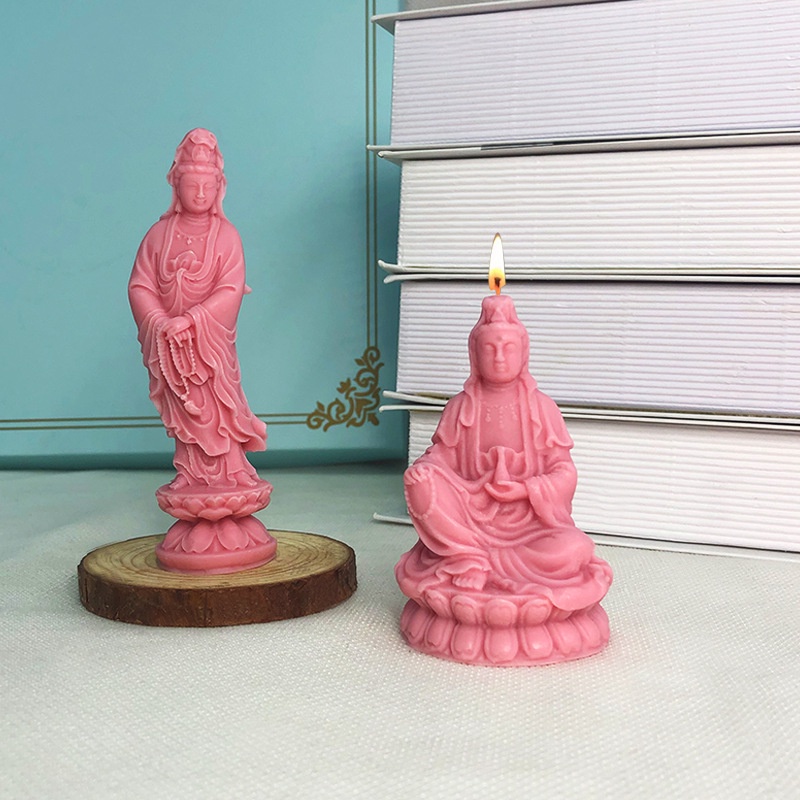 Khuôn Silicone Làm Nến Thơm Hình Tượng Phật Quan Âm 3D DIY