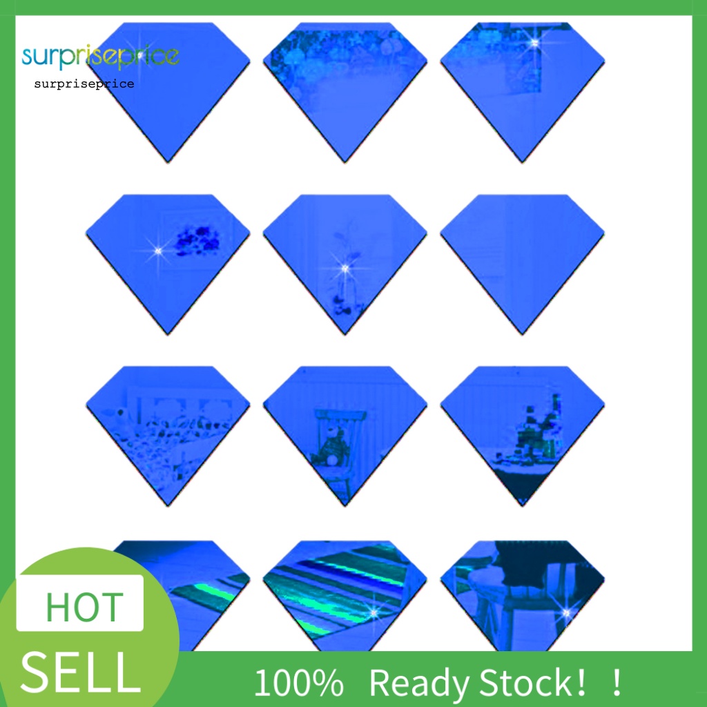 Set 12 Sticker Dán Tường Hình Viên Kim Cương 3D Bằng Acrylic Tráng Gương Tự Dính Có Thể Tháo Gỡ Trang Trí