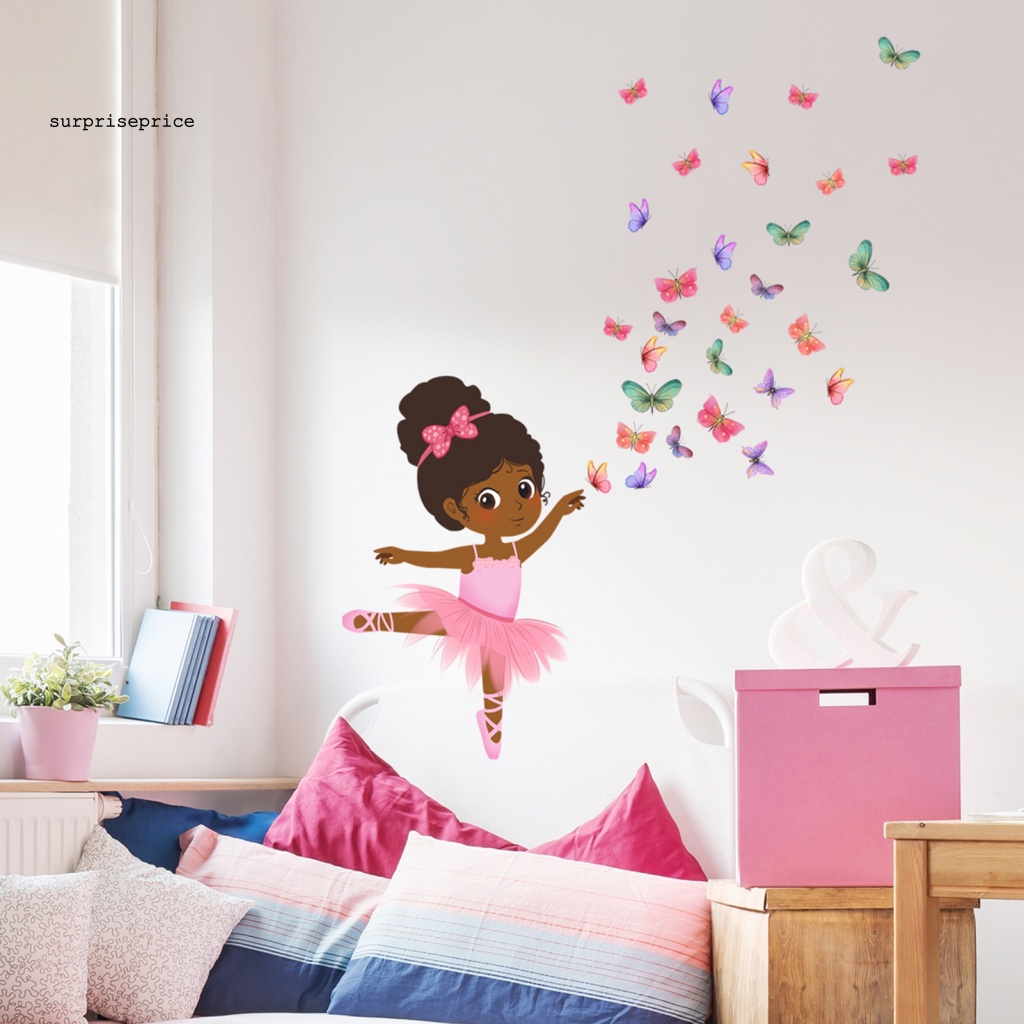 Sticker PVC Dán Tường Chống Thấm Nước Hình Cô Gái Múa Ba Lê Nhiều Màu Sắc