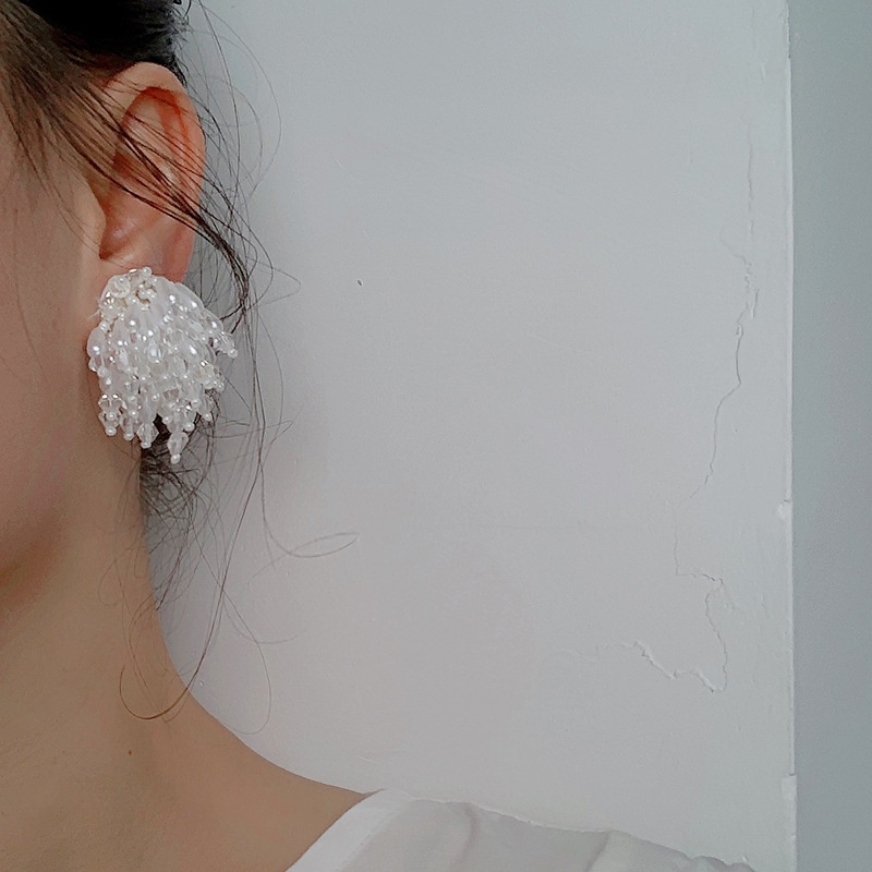 Khuyên Tai Thiết Kế Thác Nước Tua Rua Màu Trắng
