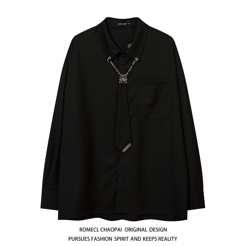 Áo Sơ Mi Tay Dài Phối Dây Xích Kim Loại Thời Trang Đường Phố Cá Tính Cho Nam