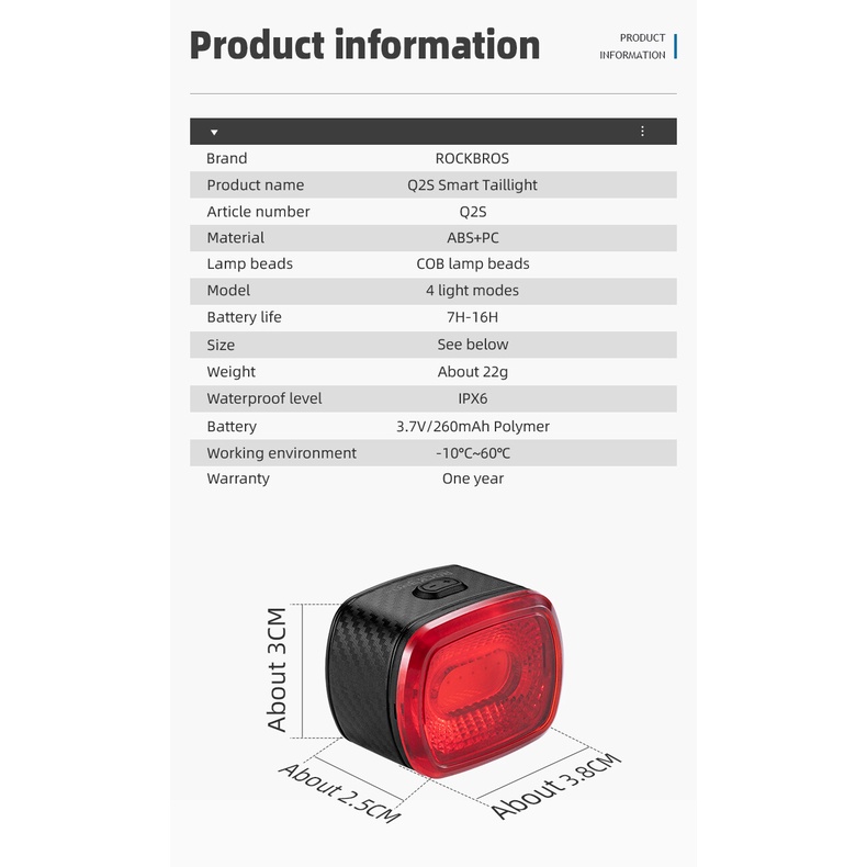Rockbros Đèn Hậu Cảnh Báo Siêu Nhẹ Chống Thấm Nước Có Thể Sạc Lại Cho Xe Đạp