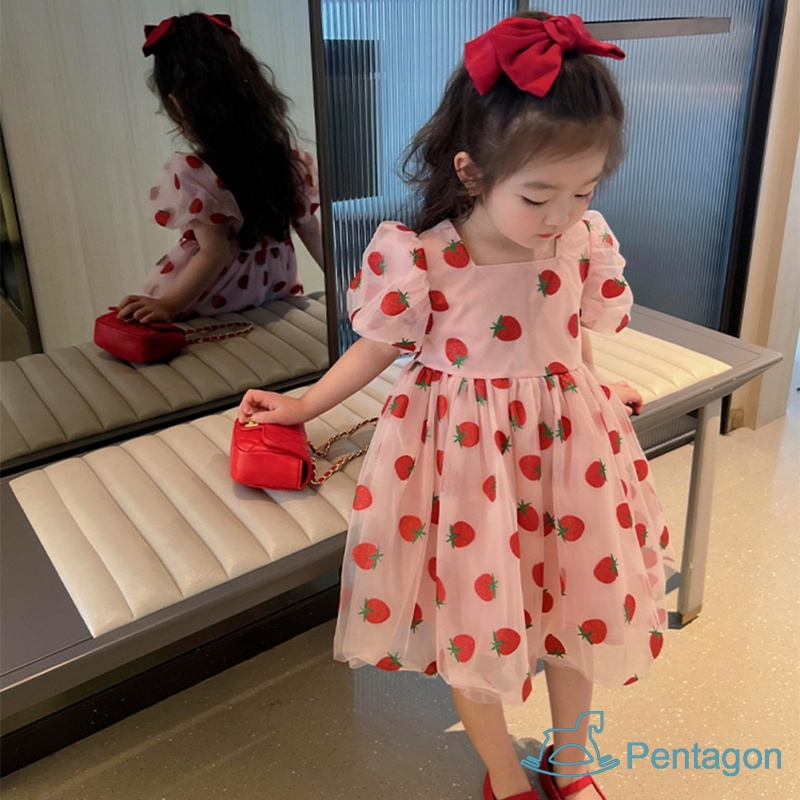 Đầm Công Chúa Mùa Hè In Họa Tiết Dâu Tây Dễ Thương Phong Cách Hàn Quốc Cho Bé Gái