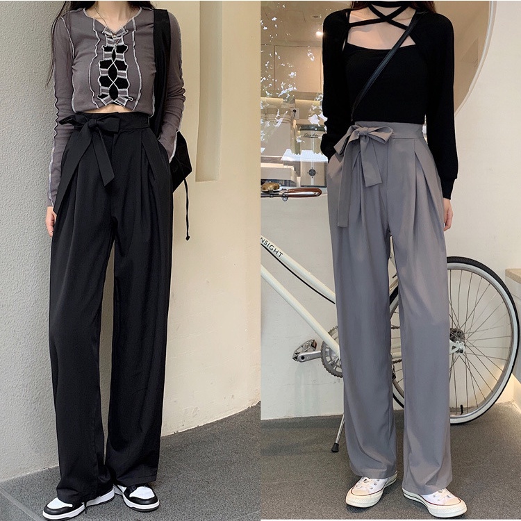 Quần Dài Ống Rộng Lưng Cao Cột Dây Phong Cách Cổ Điển Thời Trang Mùa Thu Cho Nữ