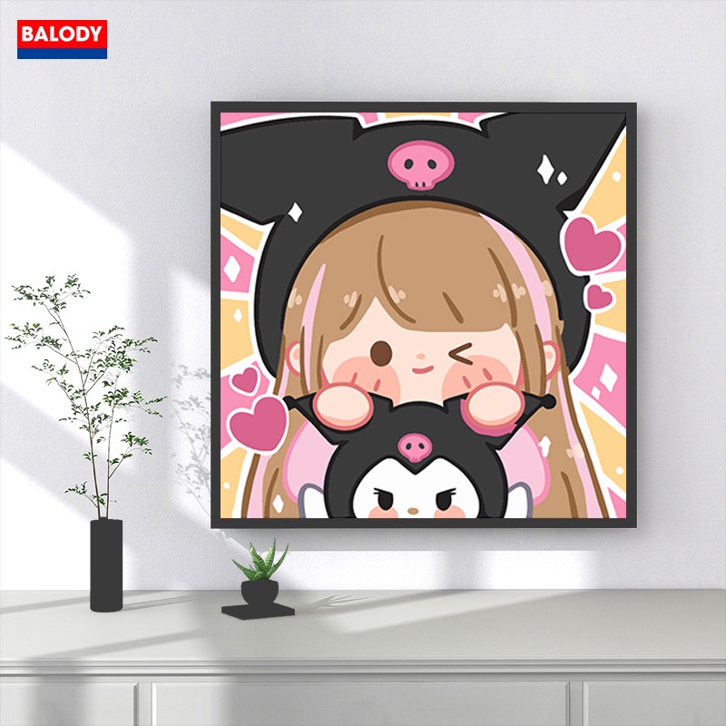 Tranh Sơn dầu Số hóa Kuromi đẹp, dễ thương có khung BALODY 20x20cm treo tường