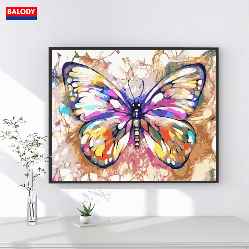 Tranh Sơn dầu Số hóa chủ đề Cánh bướm có khung BALODY 40x50cm treo tường