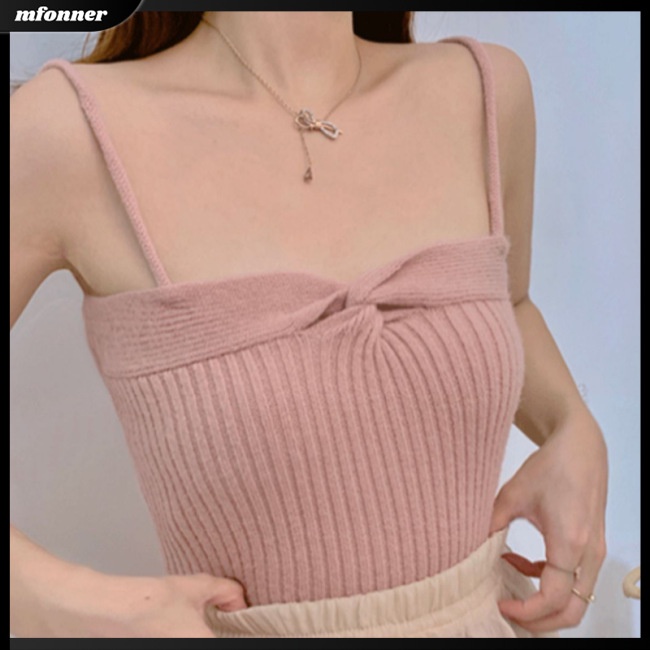 Áo Crop Top Dệt Kim Hai Dây Màu Sắc Thời Trang Thanh Lịch Cho Nữ