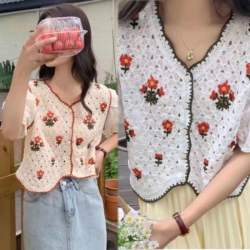 Áo Cardigan Ngắn Tay Cổ Chữ V Thêu Hoa Thời Trang Cho Nữ
