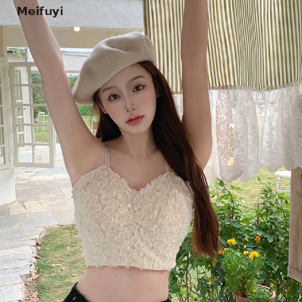 Áo Crop Top Hai Dây Cổ Chữ V Phối Ren Hoa Gợi Cảm Cho Nữ