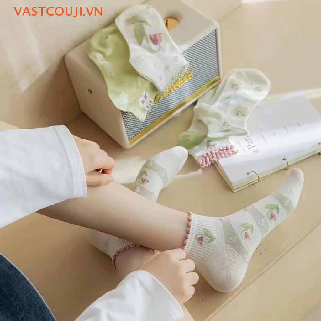 Vớ Cotton Cổ Thấp Họa Tiết Hoa / Thỏ Dễ Thương Thời Trang Phong Cách Hàn Quốc Cho Nữ
