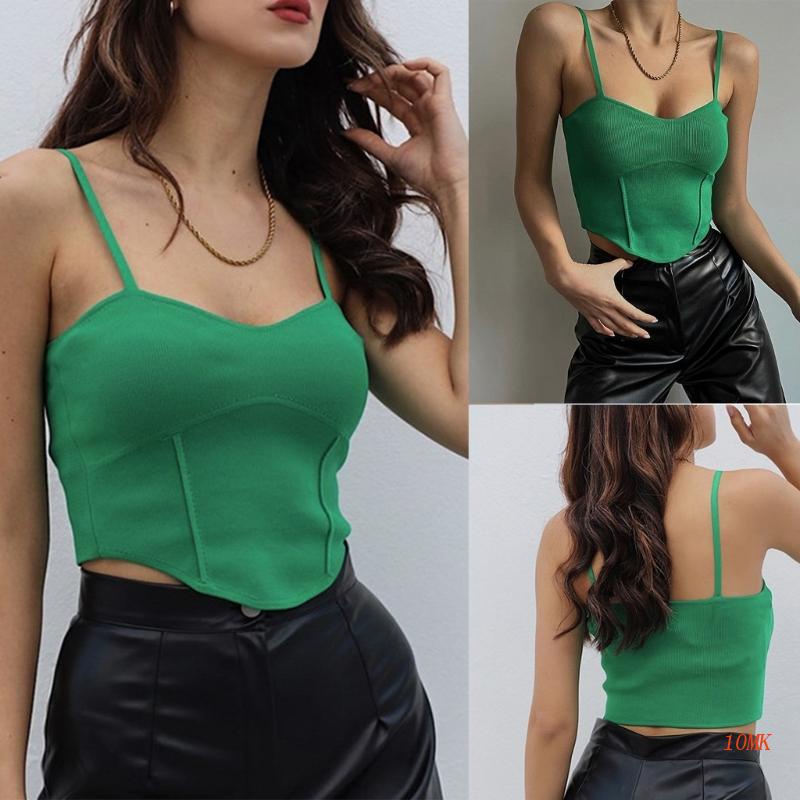 Áo Croptop Dệt Kim Hai Dây Cổ Chữ V Hở Lưng Phong Cách Quyến Rũ