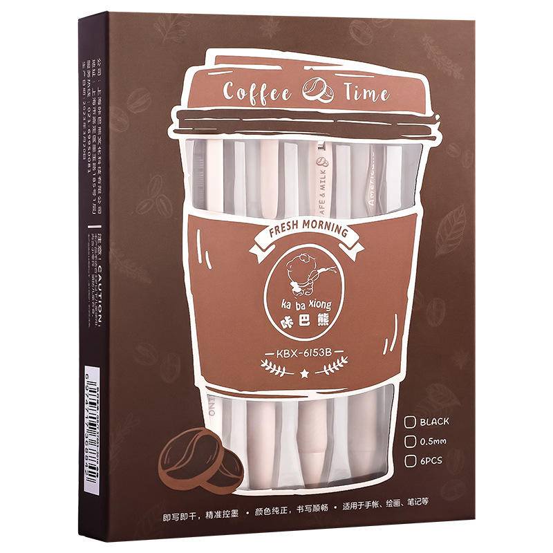 Set 6 Bút Mực Gel Ngòi 0.5MM Màu Đen / Cà Phê Cappuccino Mocha Kiểu Hàn Quốc