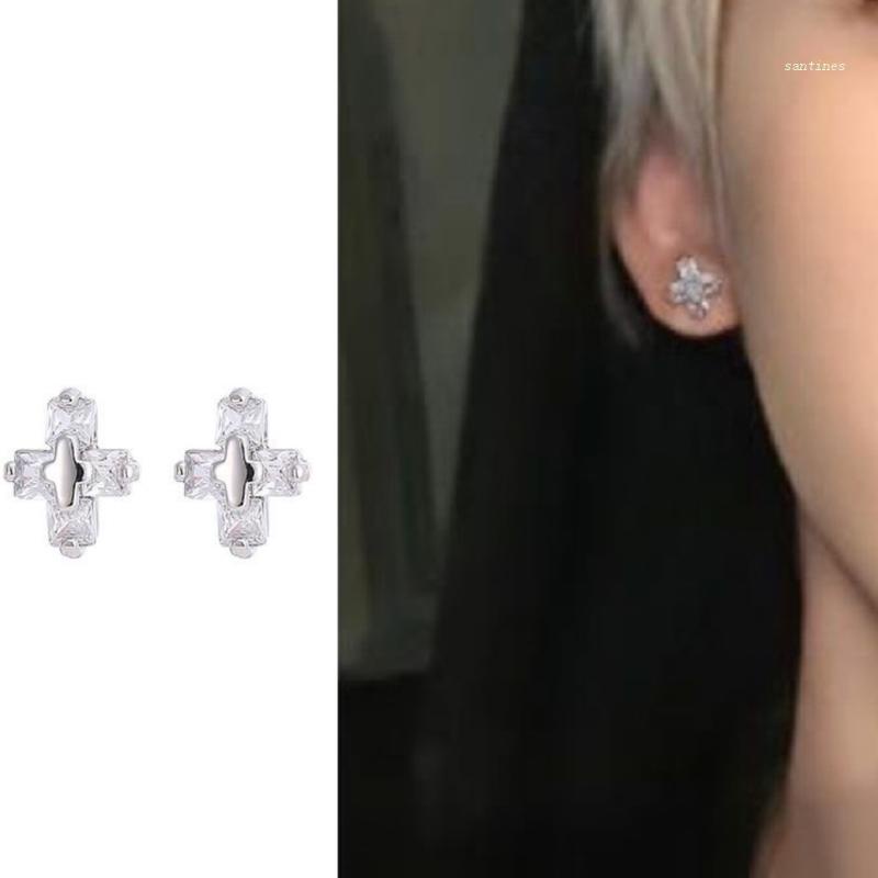 Bông Tai Hình Chữ Thập Đính Đá Zircon Thời Trang Dự Tiệc