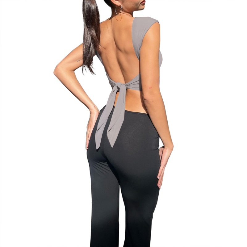 Áo Croptop Sát Nách Hở Lưng Màu Trơn Dáng Ôm Gợi Cảm Cho Nữ