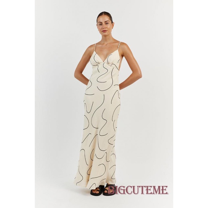 Đầm Dài Không Tay Cổ Chữ V In Họa Tiết Màu Mơ Thời Trang Xuân Hè Dành Cho Nữ