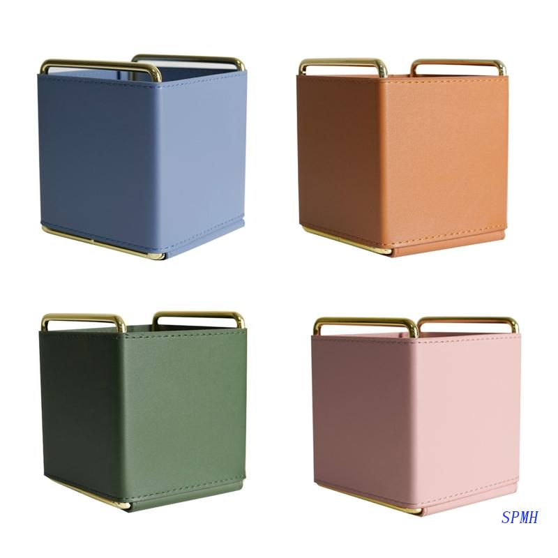 Hộp Đựng Bút Bằng Da Hình Vuông Có Tay Cầm Tiện Dụng