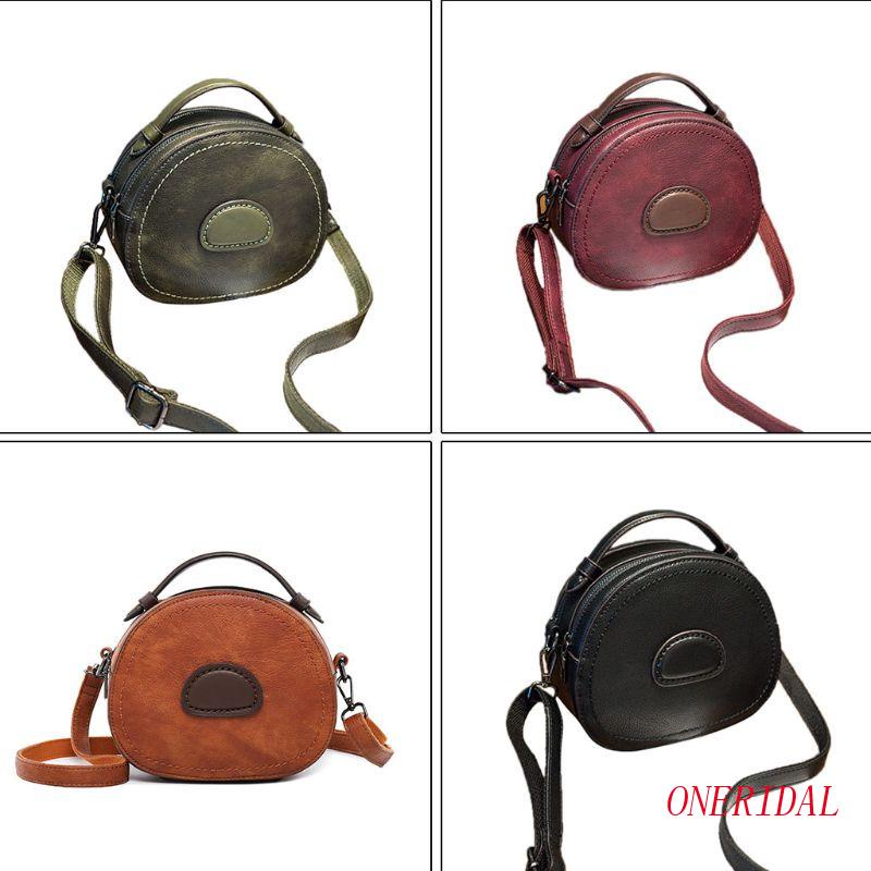 Túi Xách Da Đeo Vai Dáng Tròn Phong Cách Vintage Cho Nữ