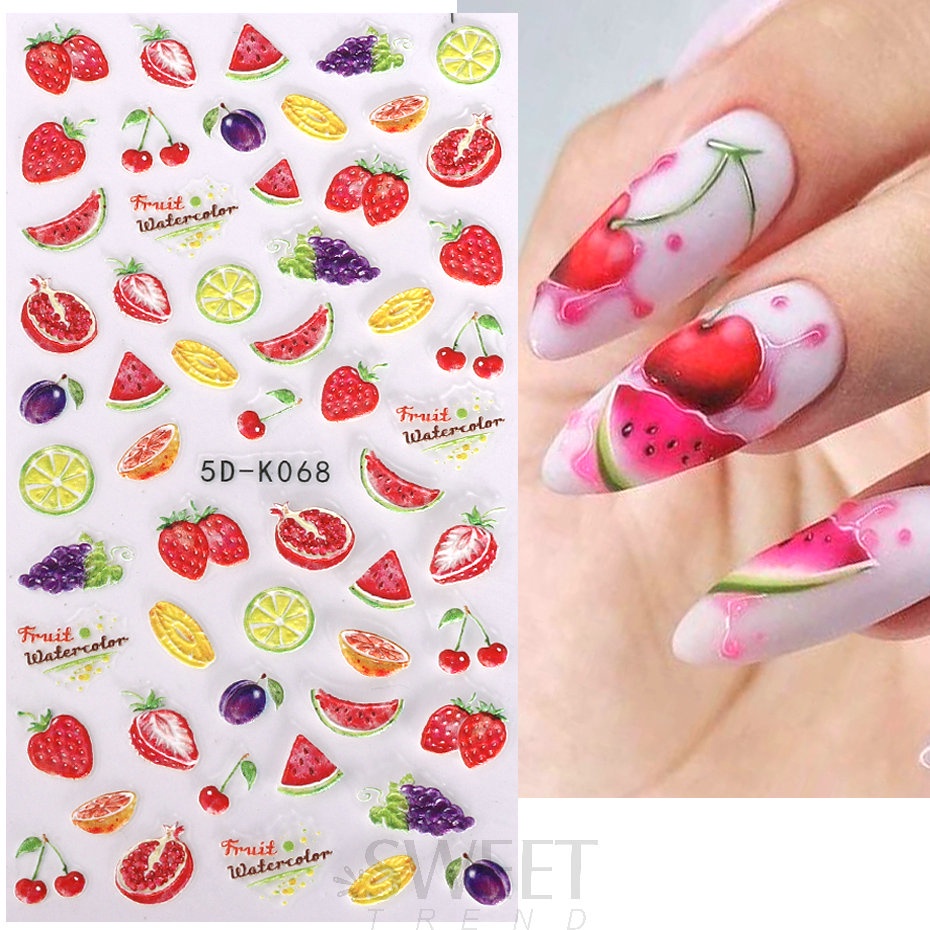 5d Chanh Dập Nổi Dán Móng Tay Anh Đào Dâu Dưa Hấu Trái Cây Mùa Hè Khắc Đề Can Làm Móng Tay Trang Trí