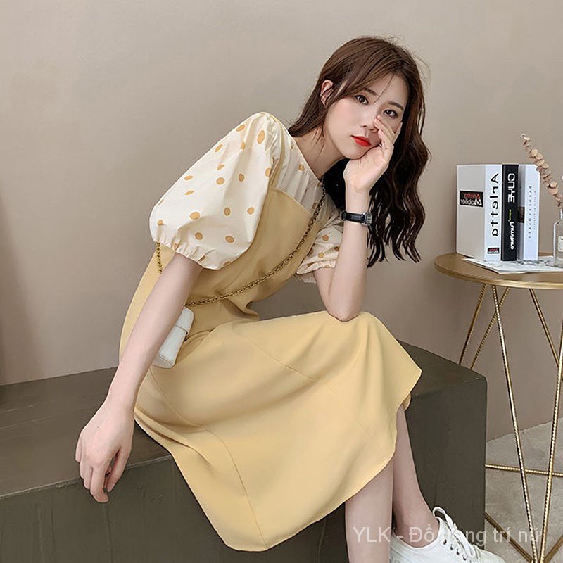 Mùa hè Phụ nữ váy liền áo+Kiểu Hàn Quốc váy liền áo Và Điểm sóng áo sơ mi cộc tay+dây đeo váy liền thân+Thanh lịch váy liền thân