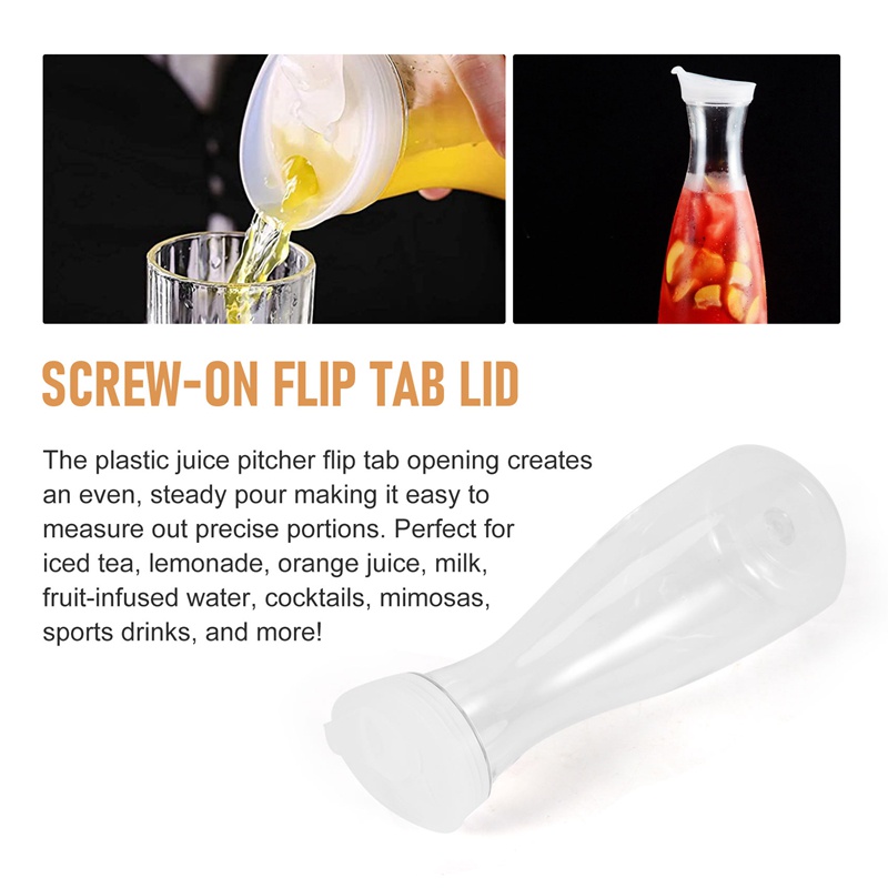 Bộ 2 Bình Đựng Nước Ép Nắp Lật Màu Trắng Bằng Nhựa Cấp Thực Phẩm Chống Vỡ Có Thể Tái Sử Dụng