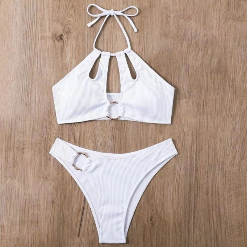 Brroa Bộ Bikini Hai Mảnh Mềm Cắt Cao Màu Trơn Có Dây Buộc Gợi Cảm Cho Nữ Sw