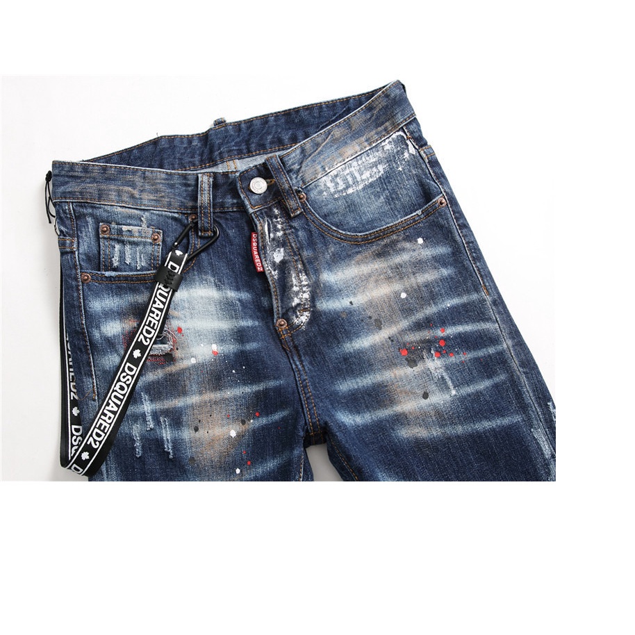Quần Jean Nam skinny Nhỏ Mới Với Lỗ Vải Dính Không Sơn Màu Xanh Dương 1048