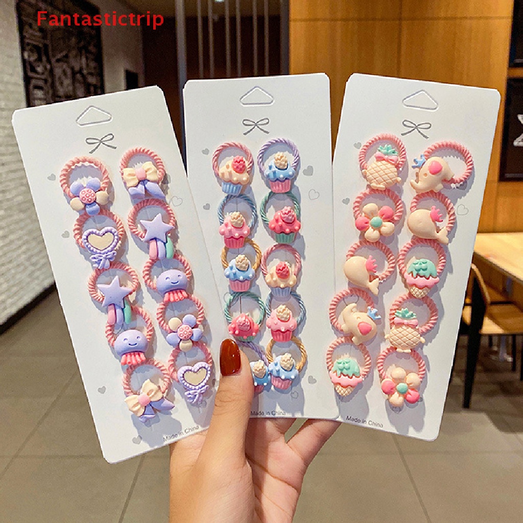 Set 10 Dây Cột Tóc Co Giãn Đính Hoa Nhỏ Dễ Thương Cho Bé Gái