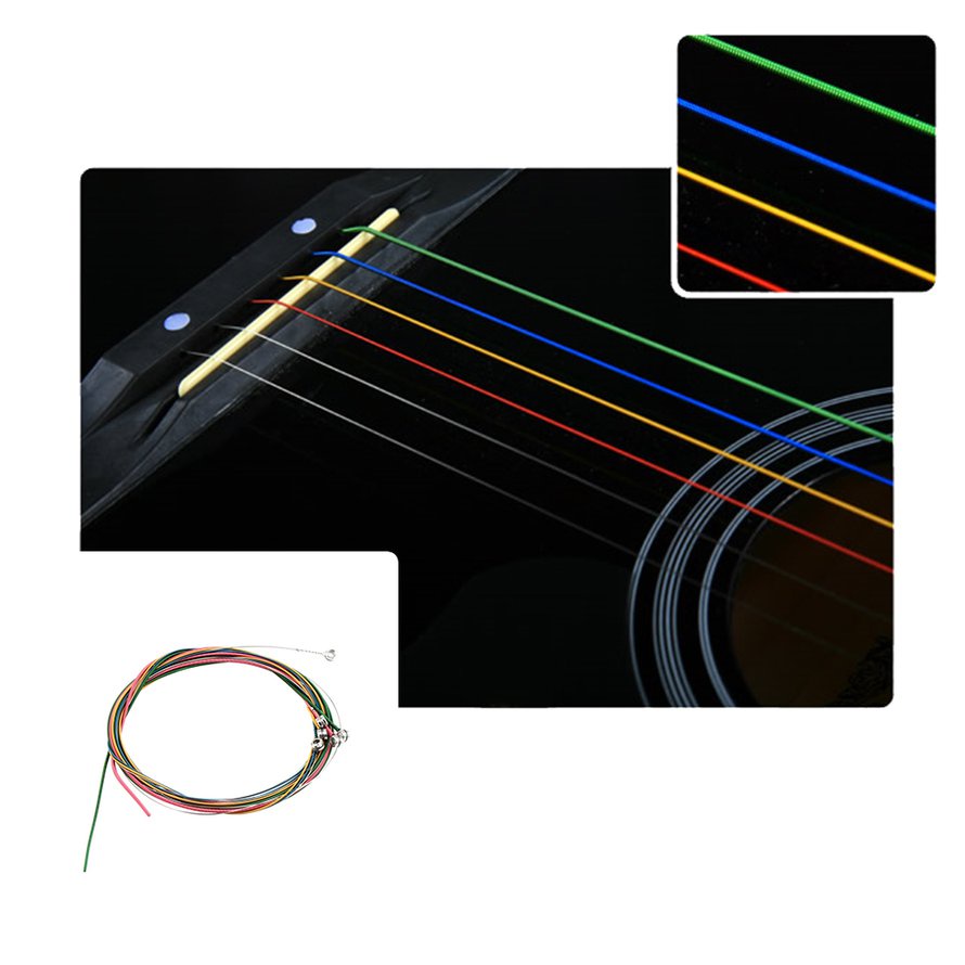 Durable Practical Rainbow Colorful Firm Copper Alloy Guitar Strings Set