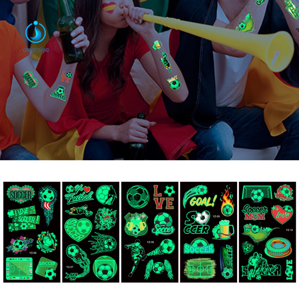 Set 10 Hình Xăm Dán Dạ Quang Tự Dính Hình Quả Bóng Đá