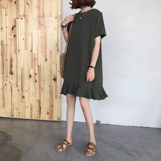 Váy Nữ Mùa Hè Mới Plus Kích Thước Rời Ruffle Tay Ngắn Đầm ôm Béo Mm Mỏng Giữa Chiều Dài Đuôi Cá Đầm