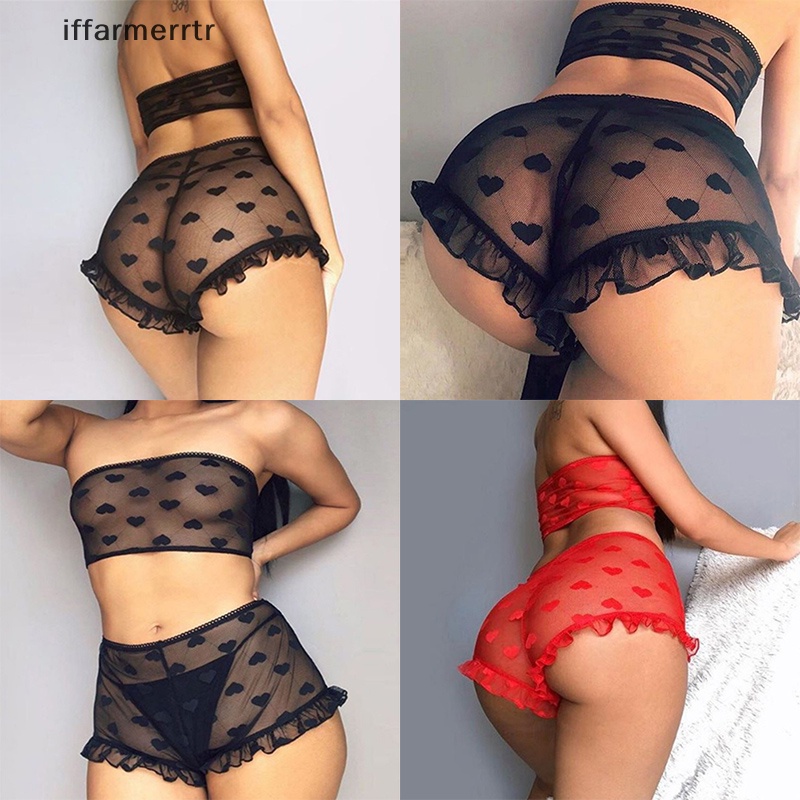 Bộ Đồ Ngủ 2 Món Phối Ren Họa Tiết Trái Tim Gợi Cảm Cho Nữ Bình Thủy Tinh hye hye