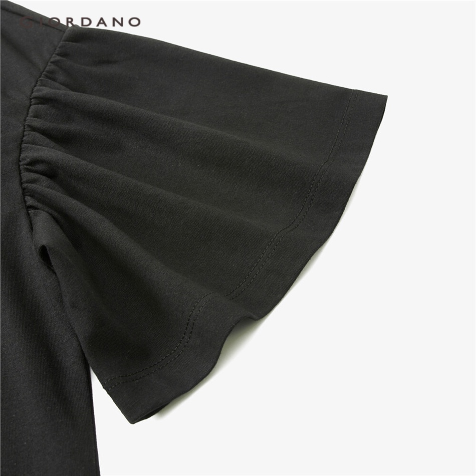 Đầm GIORDANO 05463463 dệt kim viền nhún bèo cổ tròn làm mát oxy công nghệ cao dành cho nữ