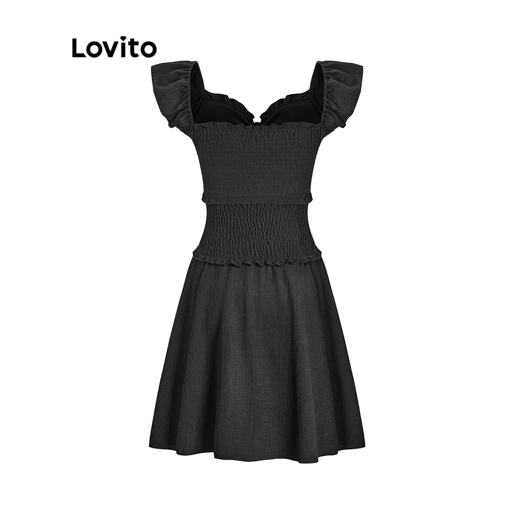 Đồ bơi một mảnh Lovito vải gân viền nhún bèo phối nơ phía trước phong cách thường ngày cho nữ L50AD010 (đen)