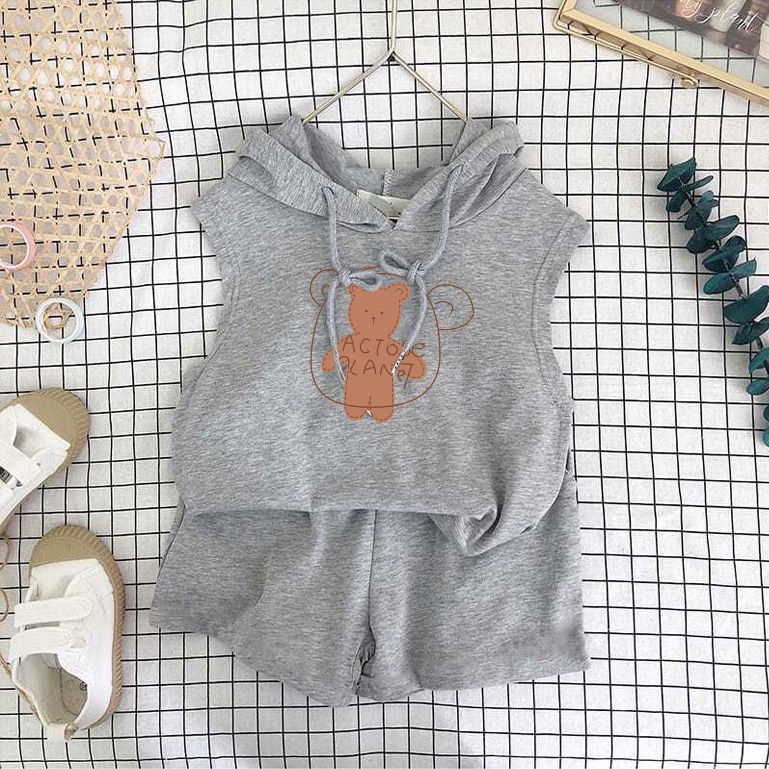 Bộ Đồ Thể Thao Áo Hoodie Tay Ngắn Phối Quần Short Thời Trang Mùa Hè 2023 Cho Bé