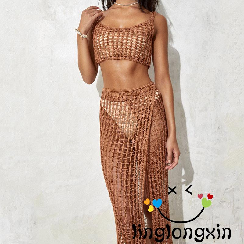 Set Áo Len Không Tay 2 Dây + Chân Váy Dài Thời Trang Nữ