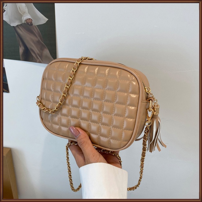 Túi Xách Da Pu Mini Dáng Vuông Vân Kim Cương Phối Dây Xích Kiểu Retro Đơn Giản Cho Nữ