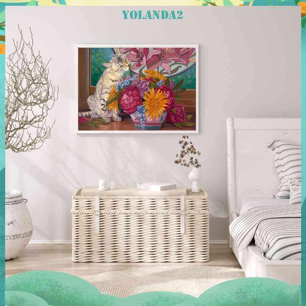 Tranh Đính Đá Kim Cương Toàn Bộ 5D DIY Hình Vẽ Mèo Hoa