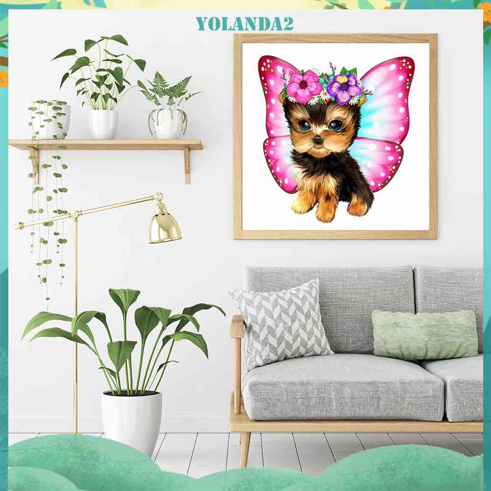 Bộ Tranh Đính Đá Resin Tròn Tự Làm Hình Chú Chó Yorkshire Terrier