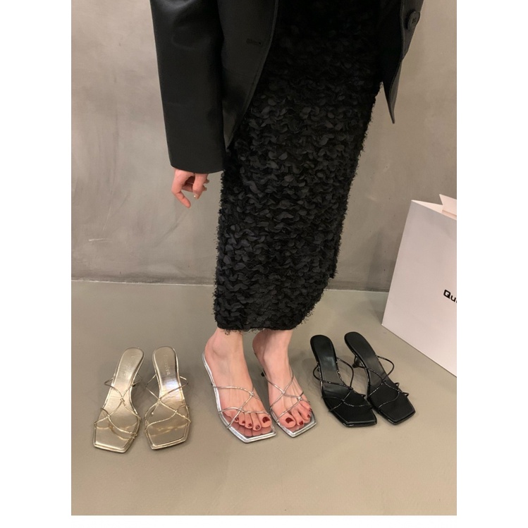 Duoya Tóc Thẳng ~ [Hàng Có Sẵn] Dép Sandal Cao Gót Màu Bạc Mang Ngoài Trời Thần Tiên Cao Cấp Miễn Phí Vận Chuyển