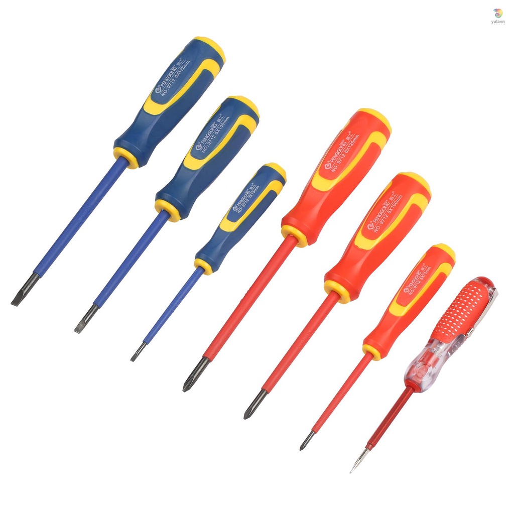 PHILIPS Bộ Tua Vít 7 Món Đầu Phẳng Từ Tính Cách Điện Chuyên Dụng Cho Thợ Điện