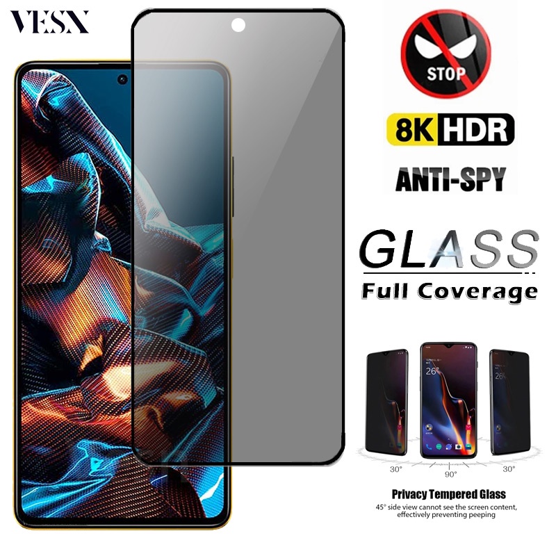 Kính cường lực full màn chống nhìn trộm chống vân tay cho Xiomi Xiaomi POCO C65 F5 X5 X4 X3 NFC F4 F3 GT M5 M4 M3 Pro C40 C50 C55 5G 4G 2023