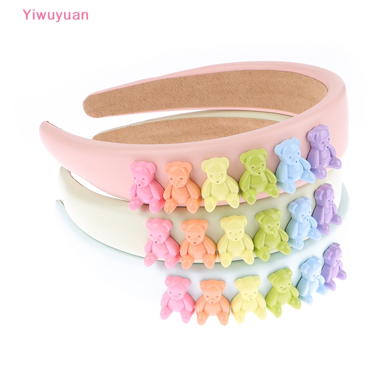 &lt; Yiwuyuan &gt; Băng Đô Cài Tóc Có Đệm Xốp Hình Gấu Màu Kẹo Cho Bé Gái Mới